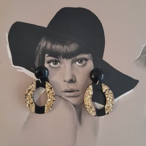 Vintage Mod '60s Lucite Gold Flake Oversized Door Knocker Clip on Earrings